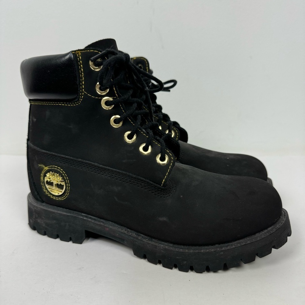 Timberland Black Leather Lace Up Chunky Moto Boots Goth Grunge y2k